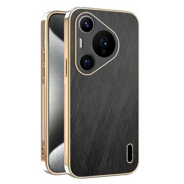 Imagem de HAOMRIYL Capa de couro para Huawei Pura 80 Ultra/80 Pro+/80 pro/80, capa galvanizada anti-impressão digital com proteção de câmera, capa ultrafina, preta, 80 ultra