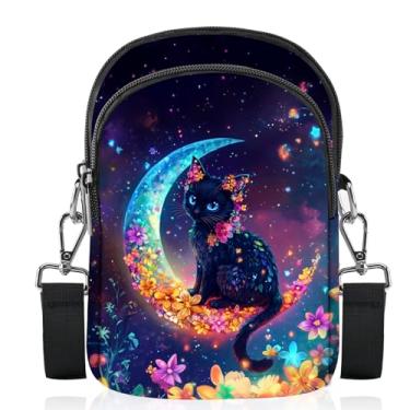 Imagem de FyLybois Bolsa transversal feminina para celular, bolsa de ombro casual, carteira com alça ajustável para viagens, Preto, Small, Tendência