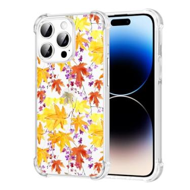 Imagem de RUMDEY Capa de celular de outono para iPhone 14 Pro, capa de folhas de outono transparente fofa de 6,1 polegadas, estampa estética de dia das bruxas, capa à prova de choque, TPU macio, policarbonato