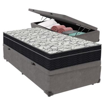 Imagem de Conjunto Solteiro Cama Bege Box Colchão Extra Firme Ortobom Cinza