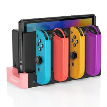 Imagem de Base de carregamento com interruptor para Nintendo Switch e OLED - Base de carregamento Joycon, carregamento rápido com indicador, estação de suporte de carregador para 4 controles Joycon