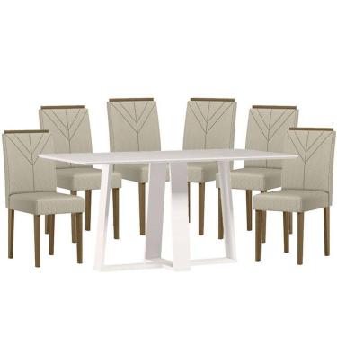 Imagem de Mesa de jantar 160 cm Rubi com Vidro Off White e 6 Cadeiras Amanda Imbuia Veludo Nude - New Ceval