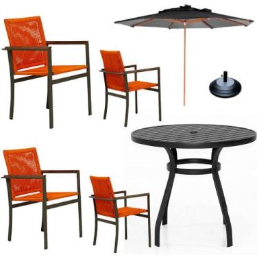 Imagem de Conjunto com Mesa de Alumínio 4 Poltronas de Corda Náutica Ombrelone e