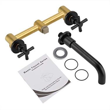 Imagem de Omabeta Torneira de mistura quente e fria de manípulo único suporte de torneira de bacia de latão para pia de parede casa para banheiro (tinta spray preta)