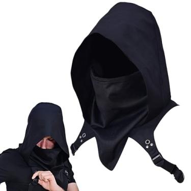 Imagem de Cachecol com capuz Cyber Cowl, fantasia medieval de assassino de tamanho único masculino, aquecedor de pescoço de inverno chapéu de capa unissex para cosplay de Halloween e uso diário, roupões