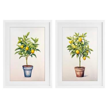 Imagem de Stupell Industries Serenata cítrica em vaso de 2 peças com moldura branca design de conjunto sob vidro por Andrea Haase, 20 x 14