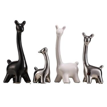 Imagem de YUSHUIHOME 4 Piece Cute Animal Ceramic Giraffe Decorative Set - Black Silver White Color Matching Living Room/Bookshelf Home Decor Small Ornament