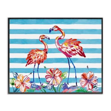 Imagem de Stupell Industries Design de arte giclée emoldurado preto escovado flamingos e hibisco por Paul Brent, 61 x 76 cm