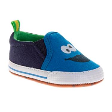 Imagem de Tênis infantil Sesame Street Cookie Monster, Elmo & Abby First Walker Tênis de lona para bebês meninos e meninas (tamanho 2-4 bebês), Azul, 17