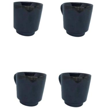 Imagem de Conjunto Jogo 4 Canecas Xícaras Porcelana Preto Liso 200Ml