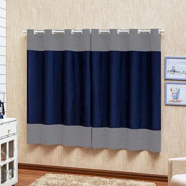 Imagem de Cortina Estampada Para Quarto Do Bebê Modelo Chevron Marinho
