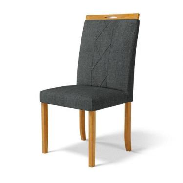 Imagem de Cadeira Ana Madeira Maciça Estofada Para Mesa De Jantar Linho Chumbo 4