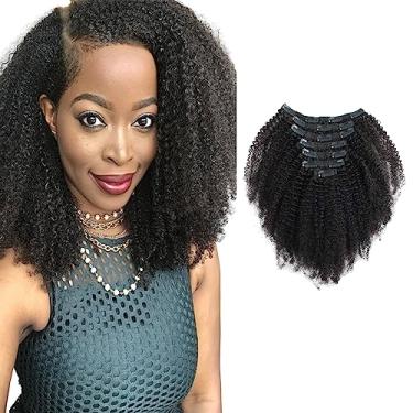 Imagem de Sassina Extensões de cabelo humano afro-encaracolado 3C 4A sem costura verdadeiro espesso clipe em extensões para afro-americanos 120 gramas 7 peças tramas duplas com 17 clipes AC 16 polegadas