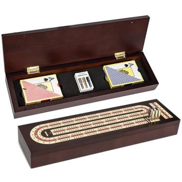 Imagem de ESENHARBER Cribbage Board Game Set, Premium Wooden Board with Magnetic Lock and Metal Pegs, 2 Playing Cards, and Large Storage - Travel-Friendly Continuous 3 Track Board