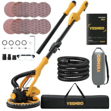 Imagem de Lixadeira de drywall com coletor de poeira a vácuo, lixadeira elétrica de drywall 850w, ferramenta de remoção de teto de pipoca de 800-2100 rpm com alça extensível, luz LED de dois andares, 10 discos