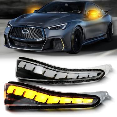 Imagem de ZDEERAOTO Luz de LED para espelho traseiro DRL, lâmpada de seta sequencial âmbar, kit de recursos de função 3 em 1 para Infiniti Q50 Q30 Q60 Q70 para acessórios de acabamento OEM Nissan Skyline