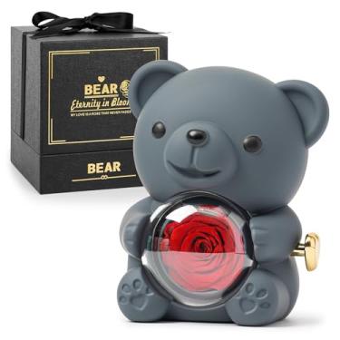 Imagem de CIAPSK Urso de pelúcia rosa preservado – rosa real em caixa de presente elegante – presente romântico para ela – perfeito para o dia das mães, aniversário, casamento ou chá de panela (cinza)