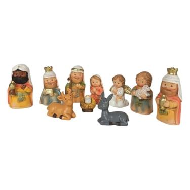 Imagem de Bothyi Conjunto de 10 peças de estátua da Sagrada Família, presépio, decoração de Natal, enfeite de mesa, coleção colecionável, artesanato em resina, 24.2 X 7.2 X 20.2 Cm