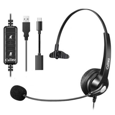 Imagem de Callez Fone de ouvido USB com fio, fone de ouvido para computador com cancelamento de ruído de microfone, fone de ouvido USB-C para PC, laptop, Mac, iPhone, equipes Samsung, zoom Skype, home office