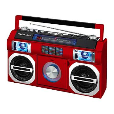 Imagem de Studebaker SB2145R Retro Street Boombox Bluetooth dos anos 80 com rádio FM, leitor de CD, equalizador LED, potência RMS de 10 watts e CA/CC em vermelho