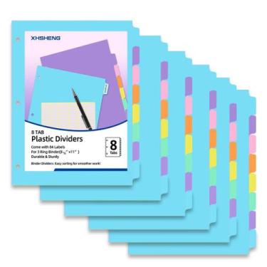 Imagem de Divisórias de fichário de plástico XHSHENG de 8 abas, 48 unidades/6 co