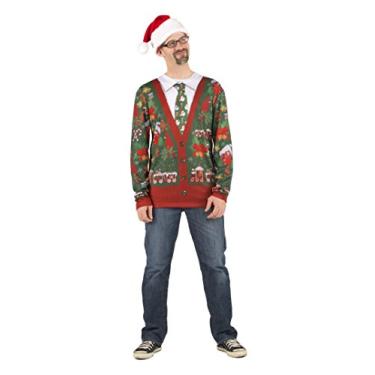 Imagem de Faux Real Men's 3D Photo-Realistic Ugly Christmas Sweater Long Sleeve T-Shirt, Cardigan, X-Large