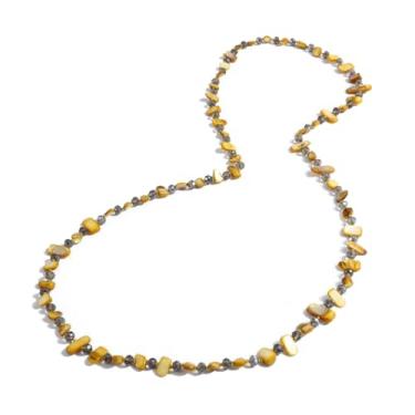 Imagem de K-Elewon Colar longo colorido com contas irregulares, boêmio, vintage, de camada dupla, colar longo com contas, contas de vidro, bijuteria feita à mão para mulheres CH03, Pedra, Sem Pedra Preciosa