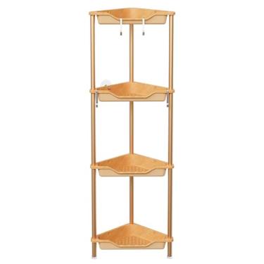 Imagem de Orimade Organizador de chuveiro de canto à prova de ferrugem de 4 camadas, suporte de armazenamento de prateleira de canto de alumínio de plástico para banheiro, superfície de grão de madeira