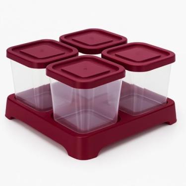 Imagem de Kit Porta Condimentos 4 Peças 200ml – Conjunto Porta Temperos Quadrado com Base Organizador de Cozinha (Vinho)