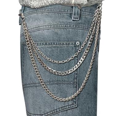 Imagem de Corrente de calça de metal prateado de camada tripla - Acessório de cintura versátil para jeans e estilo urbano