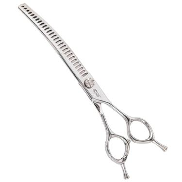 Imagem de Stjuo Tesoura profissional de cuidados para cães, aço inoxidável japonês 440C, dureza 62 HRC (chunker curvo, 19 cm)