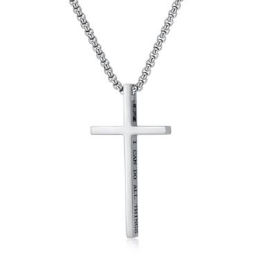 Imagem de WanLike Colar de cruz minimalista de aço inoxidável para homens - Colar de cruz preta em ouro prateado - Joias religiosas de fé cristã em corrente de 61 cm, Medium, Aço inoxidável, Sem Pedra Preciosa