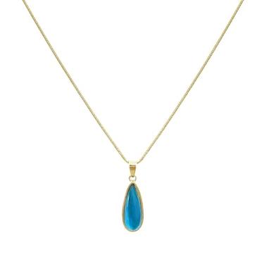 Imagem de Buyongwant Colar feminino com pingente de gota d'água retrô estética Y2k joia moderna irregular pingente azul dourado