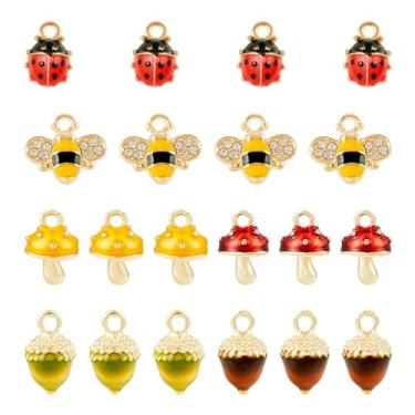 Imagem de FASHEWELRY 24 pingentes esmaltados de strass, pinheiro, cogumelo, abelha, joaninha, pingentes de liga metálica, pingentes de pedra preciosa para fazer você mesmo, colar, pulseira, brinco, bijuteria