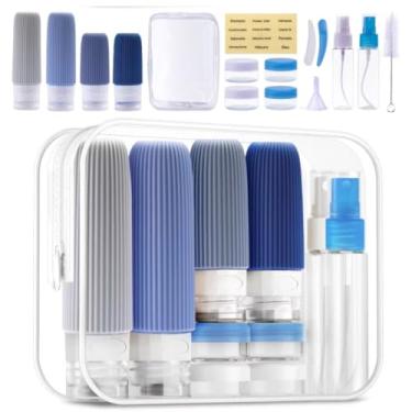 Imagem de Kit luxo para viagem 17 Peças organizador mala Frascos potes necessaire silicone creme dispenser shampoo (Cinza)