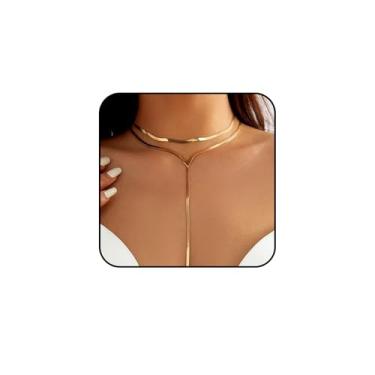 Imagem de IQIC Colar Lariat de ouro para mulheres, colar Y em camadas, gargantilha de corrente de cobra longa e grossa, colares modernos e delicados com pingente de triângulo, acessórios de presente, normal