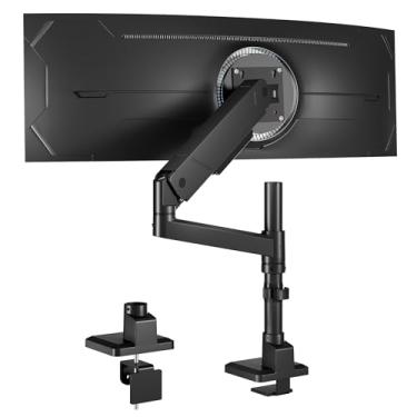 Imagem de monTEK Braço de monitor único alto para tela curvada de 17 a 45 polegadas ajustável, atualizado, braço de monitor ultrawide, comporta gerenciamento de cabos de 16 kg com braçadeira C, base de ilhós