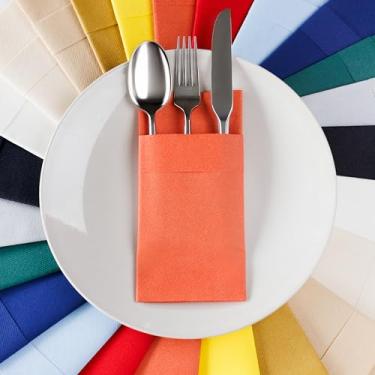 Imagem de Guardanapos de jantar com talheres AMERICAN HOMESTEAD - Guardanapos descartáveis tipo pano dobrados - Serviettes de papel absorvente para casamentos, festas eventos - 40,6 cm x 39,4 cm - 50 (terracota