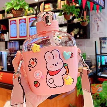 Imagem de Urso Garrafa de água plana de plástico leite suco de chá portátil bonito copo com alça