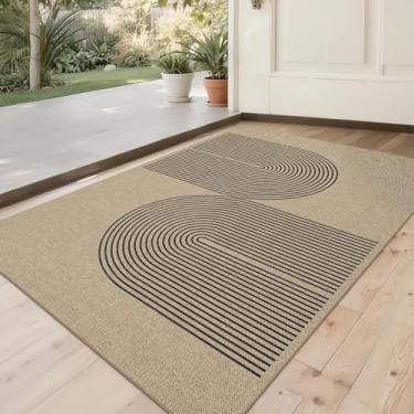 Imagem de Arvenchy Tapete Easy Jute 2x3: Tapete de porta frontal boho natural para ambientes internos e externos antiderrapante - Tapete pequeno neutro contemporâneo para entrada, cozinha, banheiro, quarto