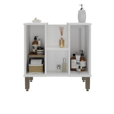 Imagem de Armário Conjunto de Banheiro Monte Carlo, MDF, Acabamento em Laminado, Branco, Para Lavatório com Coluna, 60 cm