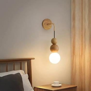 Imagem de GZZBMY Luzes de parede LED internas G9 Arandelas de parede de madeira vintage com cobertura de vidro Lâmpadas de parede modernas luminárias rústicas para quarto, sala de estar, corredor, sala de