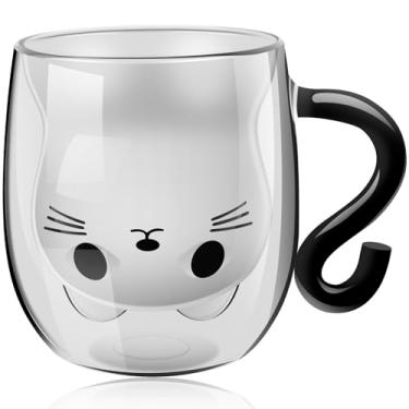 Imagem de Caneca engraçada de gato, café, chá, leite, copo com alça 250-300 ml, vidro gato, caneca de café, resistente à temperatura, caneca de água de vidro, caneca de leite isolada, melhor para Natal