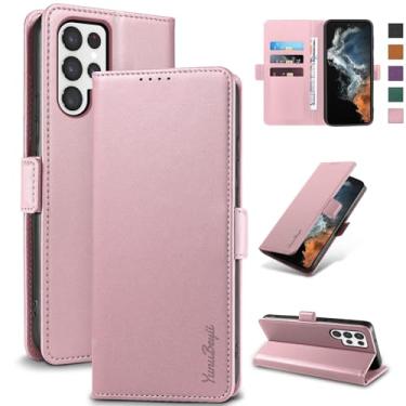 Imagem de YunuBeyii Capa Carteira para Samsung S22 Ultra - [Bloqueio RFID] Capinha Flip Magnética para Celular de Couro PU de Luxo com Suporte,Case Proteção,Rsistente,Antichoque, Rosa
