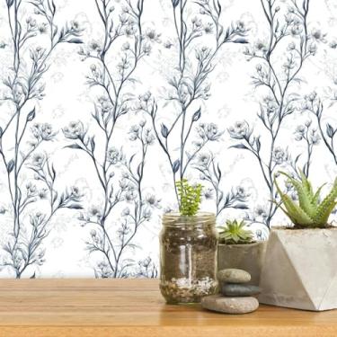 Imagem de ESSMOKO Papel de parede esboço flor fundo parede PVC impermeável papel de parede autoadesivo sala de estar quarto loja adesivo decorativo magnólia 45 * 300 cm