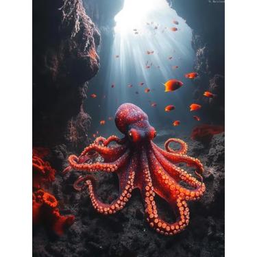 Imagem de YL Mainland Kit de pintura de diamante de polvo 5D faça você mesmo, kit de arte de diamante submarino animal completo com kits de números, decoração de parede para casa e cozinha, artesanato, 30 x 40