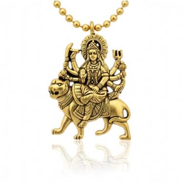 Imagem de Colar com pingente de amuleto espiritual da deusa Durga Maa Mahishasurmardini para homens e mulheres, Small, Metal, Sem Pedra Preciosa