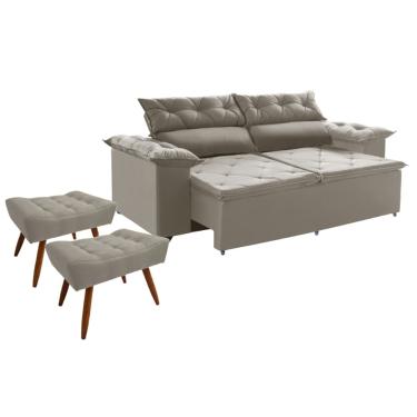 Imagem de Conjunto Sofá Compact 2,00 m retrátil e reclinável com Molas Espirais e 2 Puffs Suede - Ws Estofados