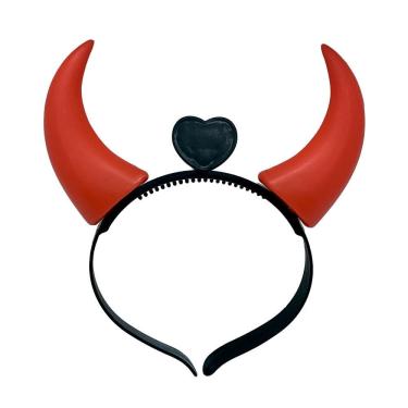 Imagem de Kit 10 Arquinhos Tiara Diabinha Capetinha com Luz Halloween Carnaval Cor Preto-vermelho