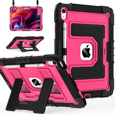 Imagem de Scnioy Capa para iPad (A16) 11ª geração 11 polegadas 2025, iPad 10ª geração 10.9 polegadas 2022, capa resistente I Pad 10ª geração com suporte grande para caneta alça de ombro, preto e rosa